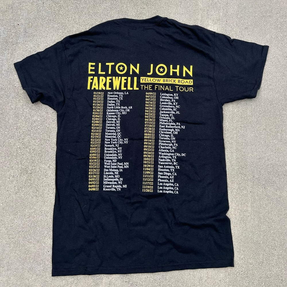 NWT Elton John The Final Tour Yellow Brick Road Tour Tshirt Navy or Blac…